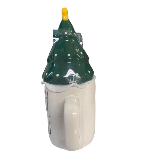RAE DUNN MERRY XMAS MUG WITH GREEN CHRISTMAS‎ TREE TOPPER/LID  Ceramic - Picture 4 of 6